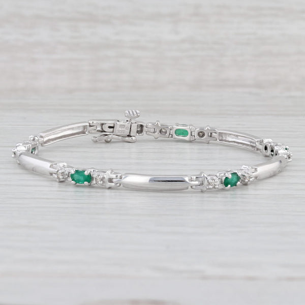 Light Gray 1.40ctw Emerald Diamond Bar Link Bracelet 10k White Gold 7"