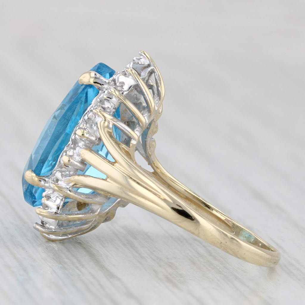 Light Gray 7.07ctw Pear Blue Topaz Diamond Halo Ring 10k Yellow Gold Size 4.5