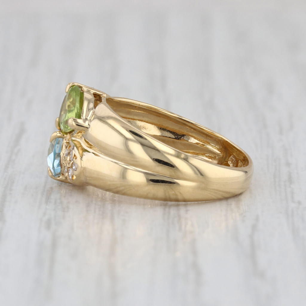 1.58ctw Green Peridot Blue Topaz Diamond Bypass Ring 18k Yellow Gold Size 5.75