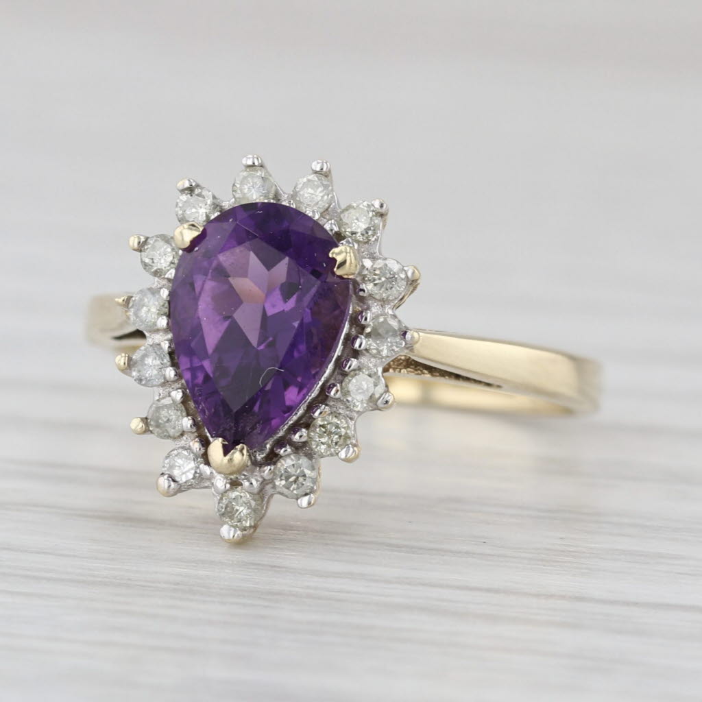 1.36ctw Pear Amethyst Halo Ring 10k Yellow Gold Size 5.75