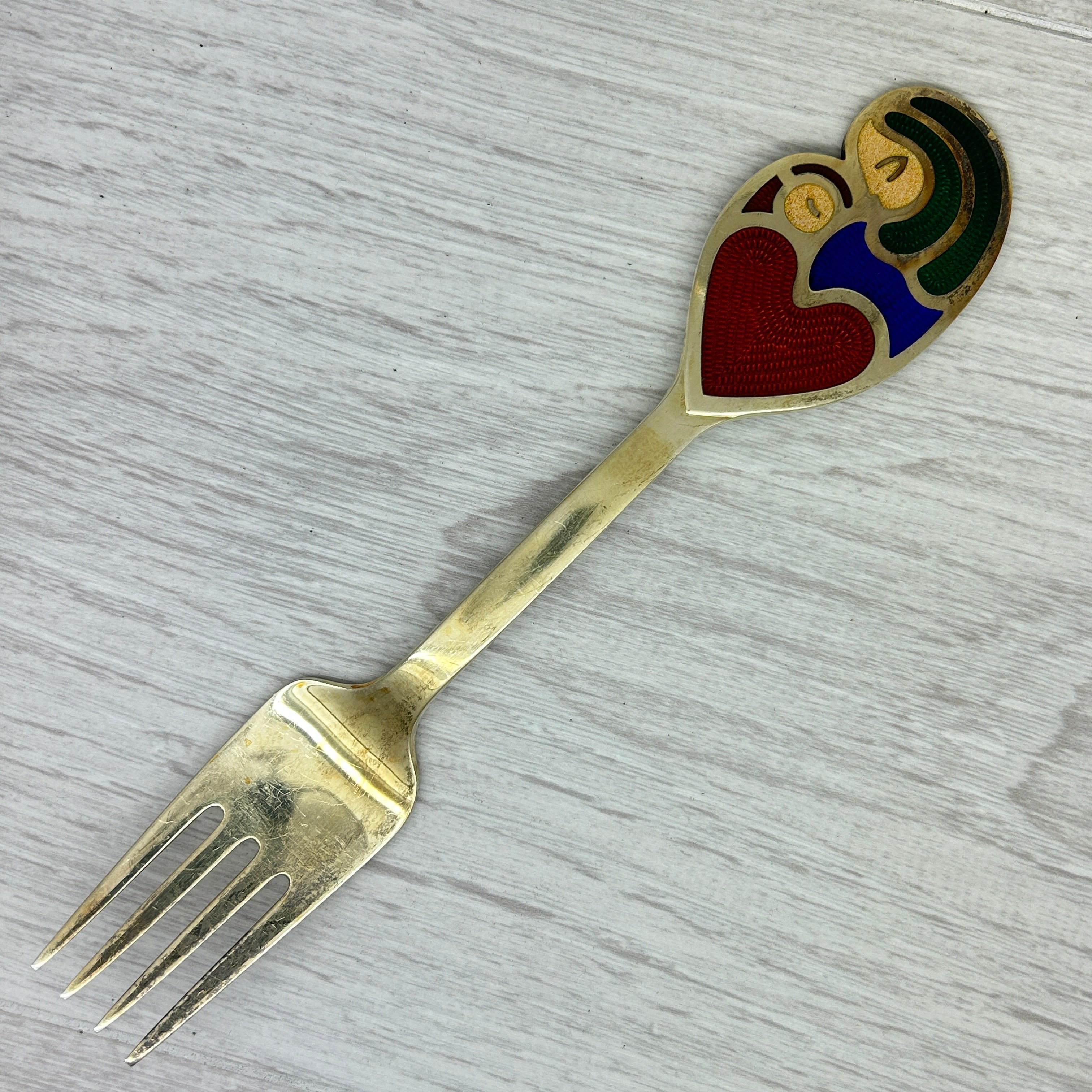 Gray Vintage 1968 Anton Michelsen Sterling Silver Enamel Christmas Fork Denmark