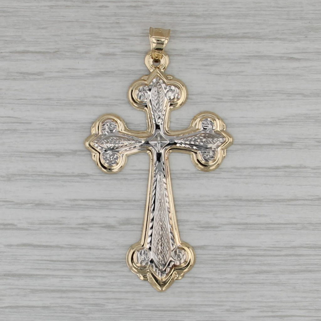 2-Toned Large Serenity Cross Pendant 14k White Yellow Gold