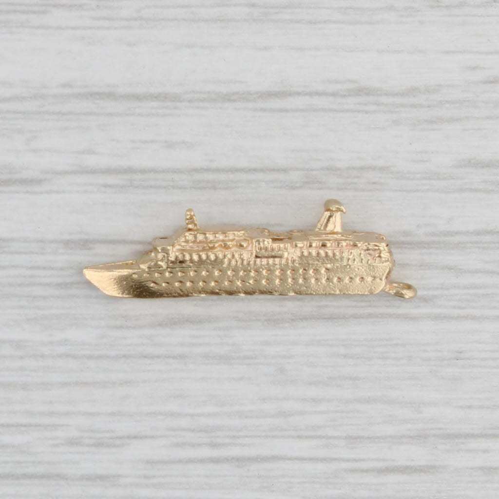 Light Gray Vintage Ecstasy Cruise Ship Charm 14k Yellow Gold Souvenir Pendant