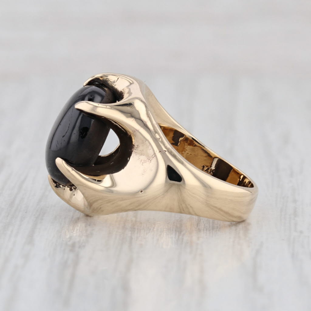 Vintage Black Star Sapphire Ring 14k Gold Size 5.25 Oval Cabochon Solitaire