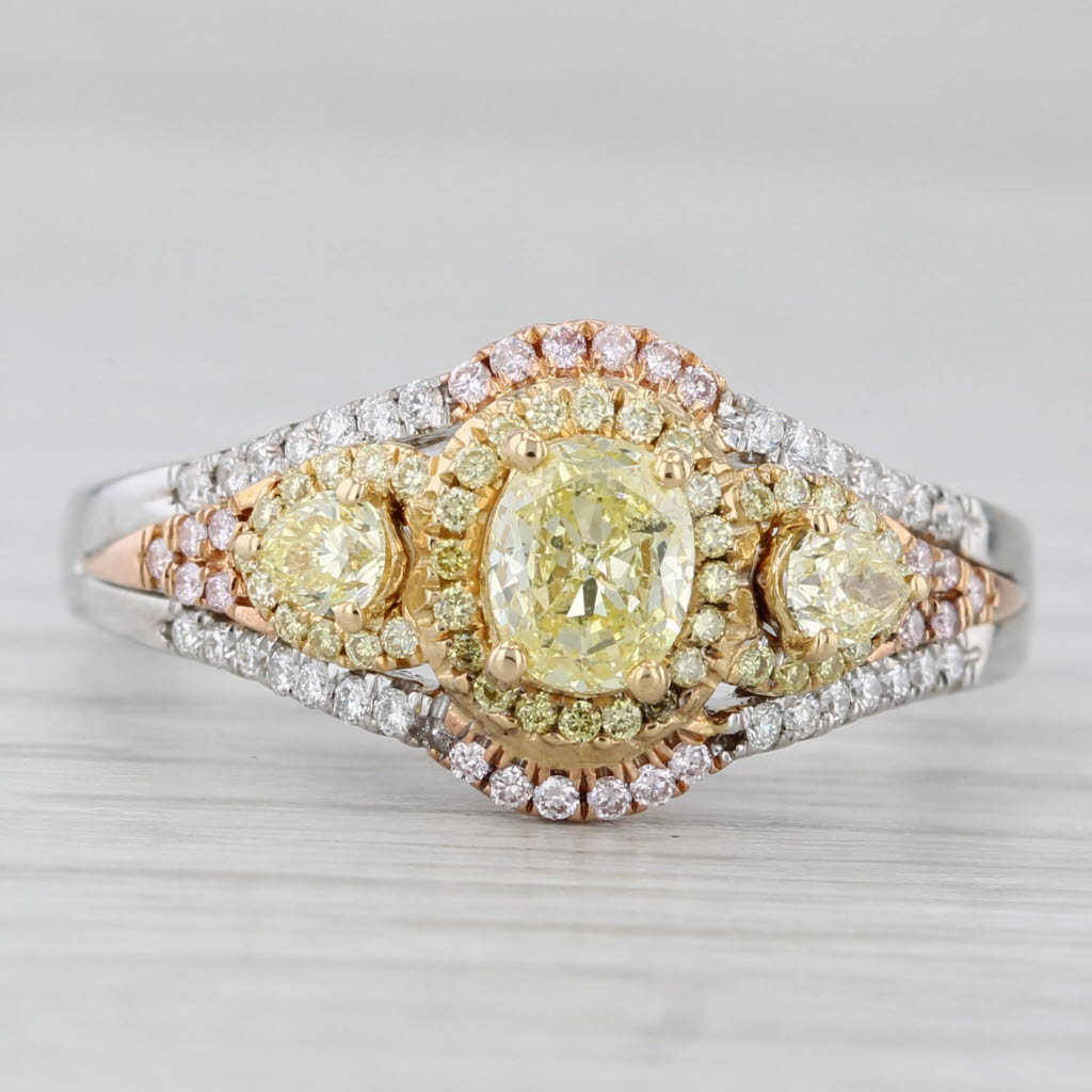 Light Gray 0.81ctw Yellow White Diamond Ring 18k White Rose Gold Engagement Canary Star