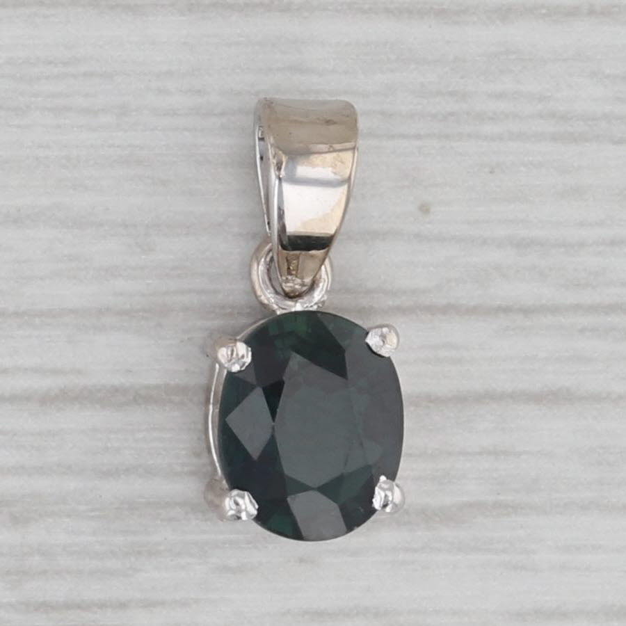 Gray 0.90ct Blue Sapphire Oval Solitaire Pendant 10k White Gold Small Drop