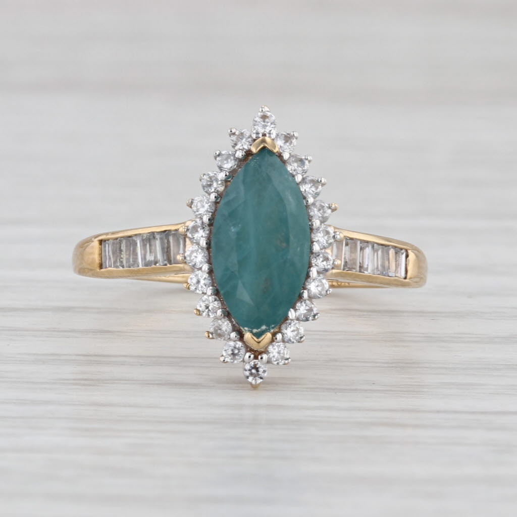2.47ctw Teal Grandidierite Zircon Halo Ring 10k Yellow Gold Size 10.25