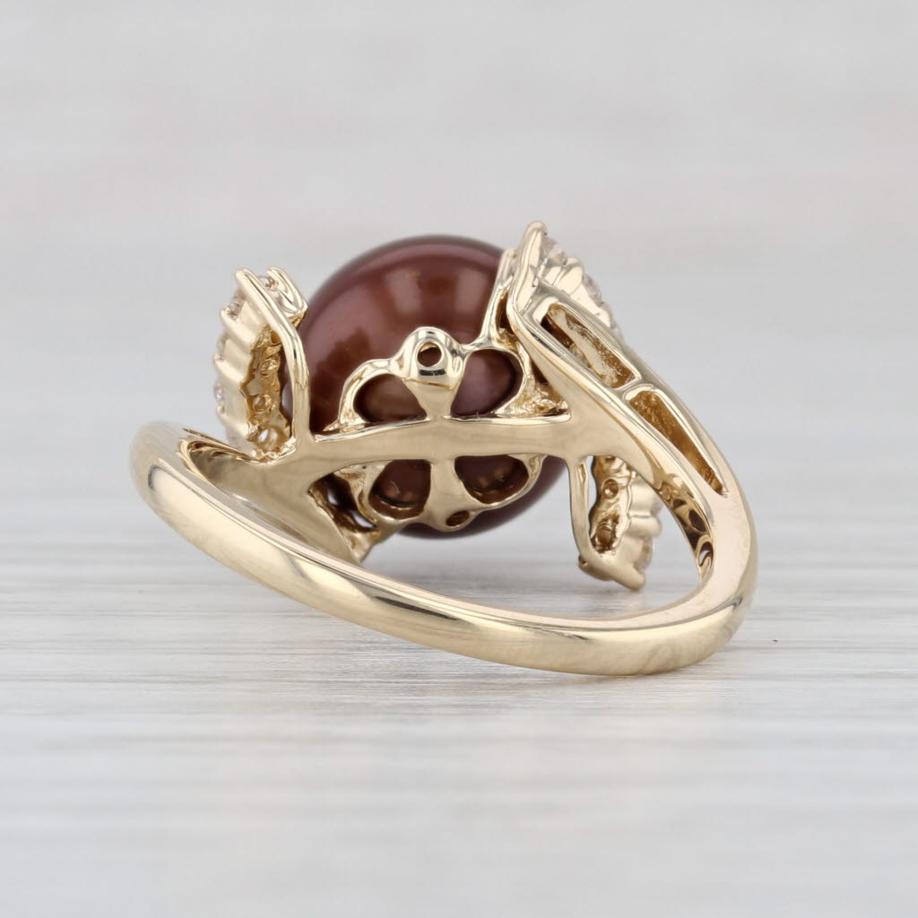 Brown Cultured Pearl 0.26ctw Diamond Framed Ring 14k Yellow Gold Size 7