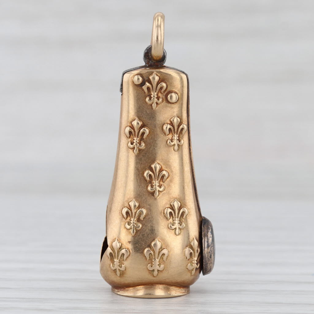 Antique Cigar Cutter Fleur De Lis Pendant 14k Yellow Gold Steel Opens Fob