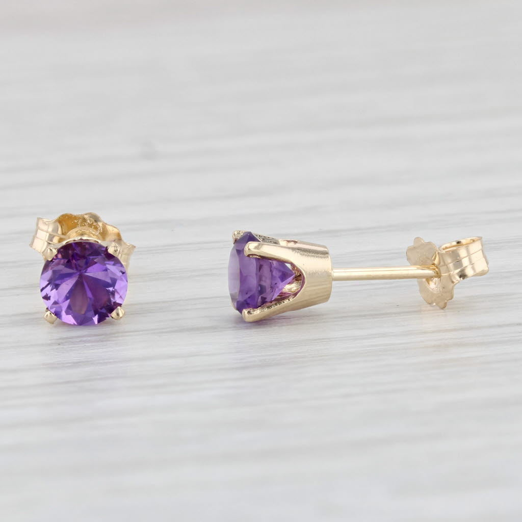 Light Gray 0.75ctw Round Amethyst Stud Earrings 14k Yellow Gold