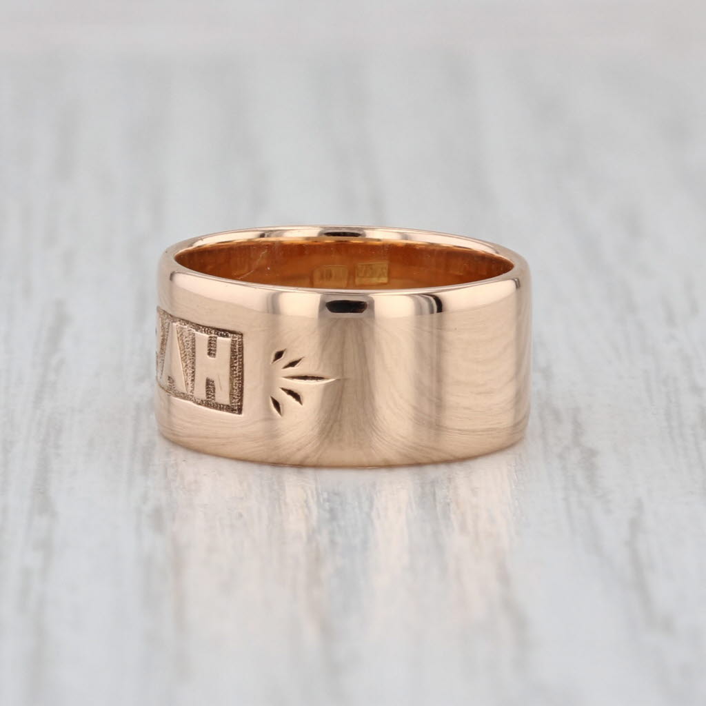 E & Co Antique Mizpah Ring 18k Rose Gold Small Wide Band Watchtower Hebrew