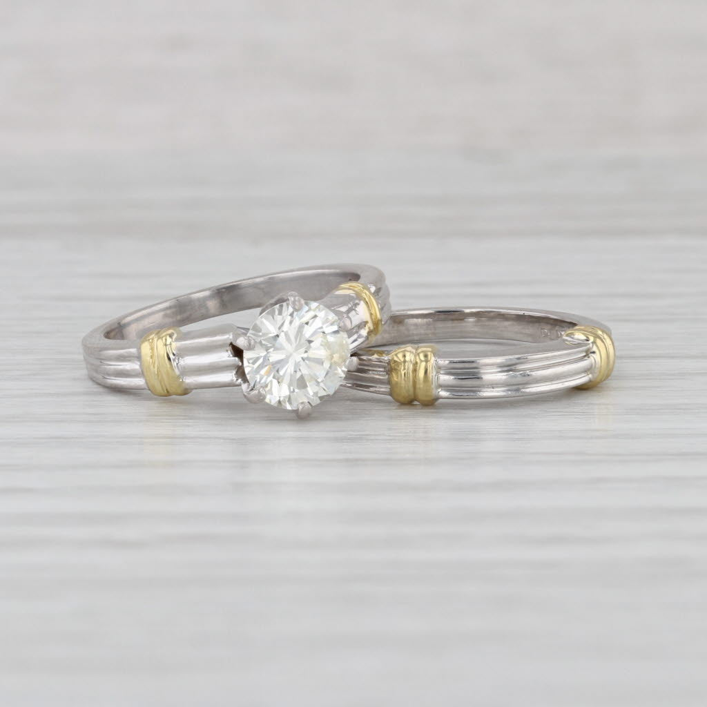 1.05ctw Diamond Bridal Set Platinum 18k Yellow Gold Engagement Ring Wedding Band