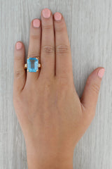 Rosy Brown 13ct Emerald Cut Blue Topaz Solitaire Ring 14k Yellow Gold Size 7.25