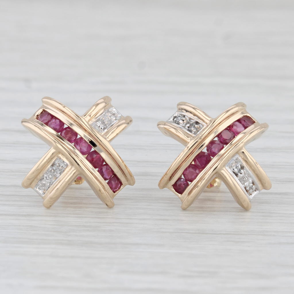 Light Gray 0.72ctw Ruby Diamond X Stud Earrings 14k Yellow Gold