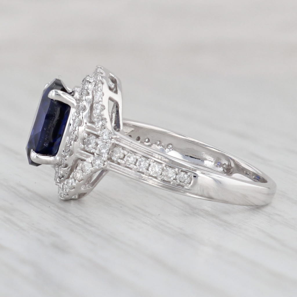 Light Gray 3.15ctw Lab Created Blue Sapphire Diamond Halo Ring 14k Gold Size 6 Engagement