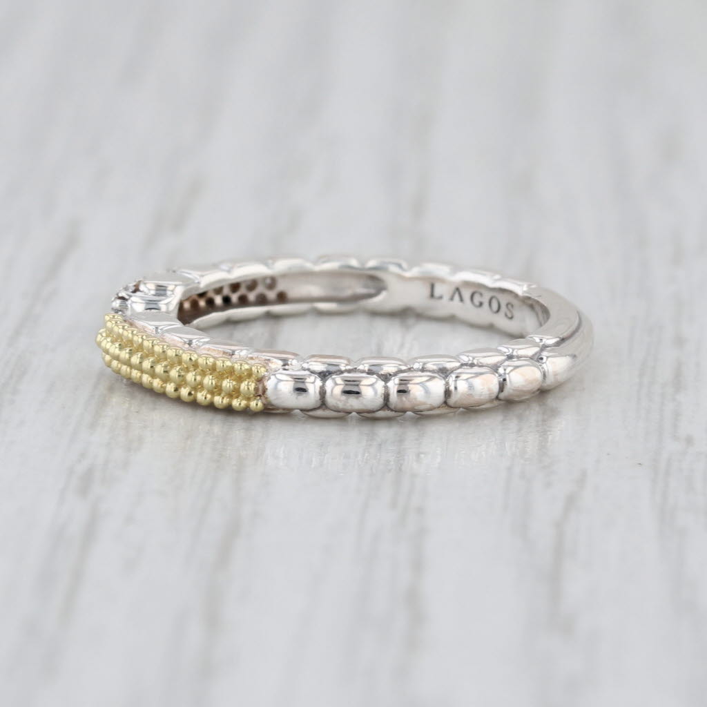 New Lagos Caviar Lux 2-Toned Diamond Open Stacking Ring Sterling Silver 18k Gold
