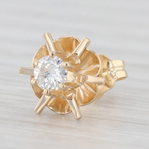 Light Gray Single Vintage 0.12ctw Round Diamond Buttercup Stud Earrings 14k Yellow Gold
