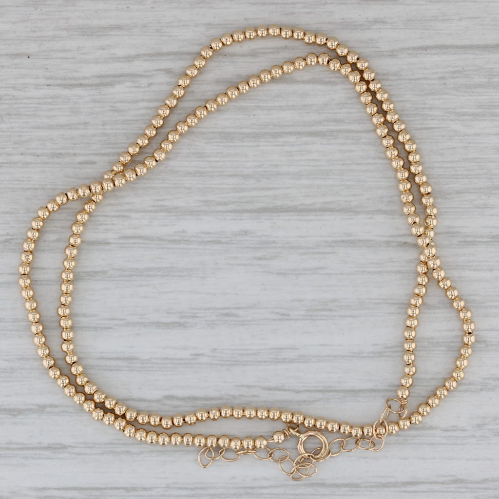 Gray Bead Strand Necklace 14k Yellow Gold Adjustable 16" 2mm