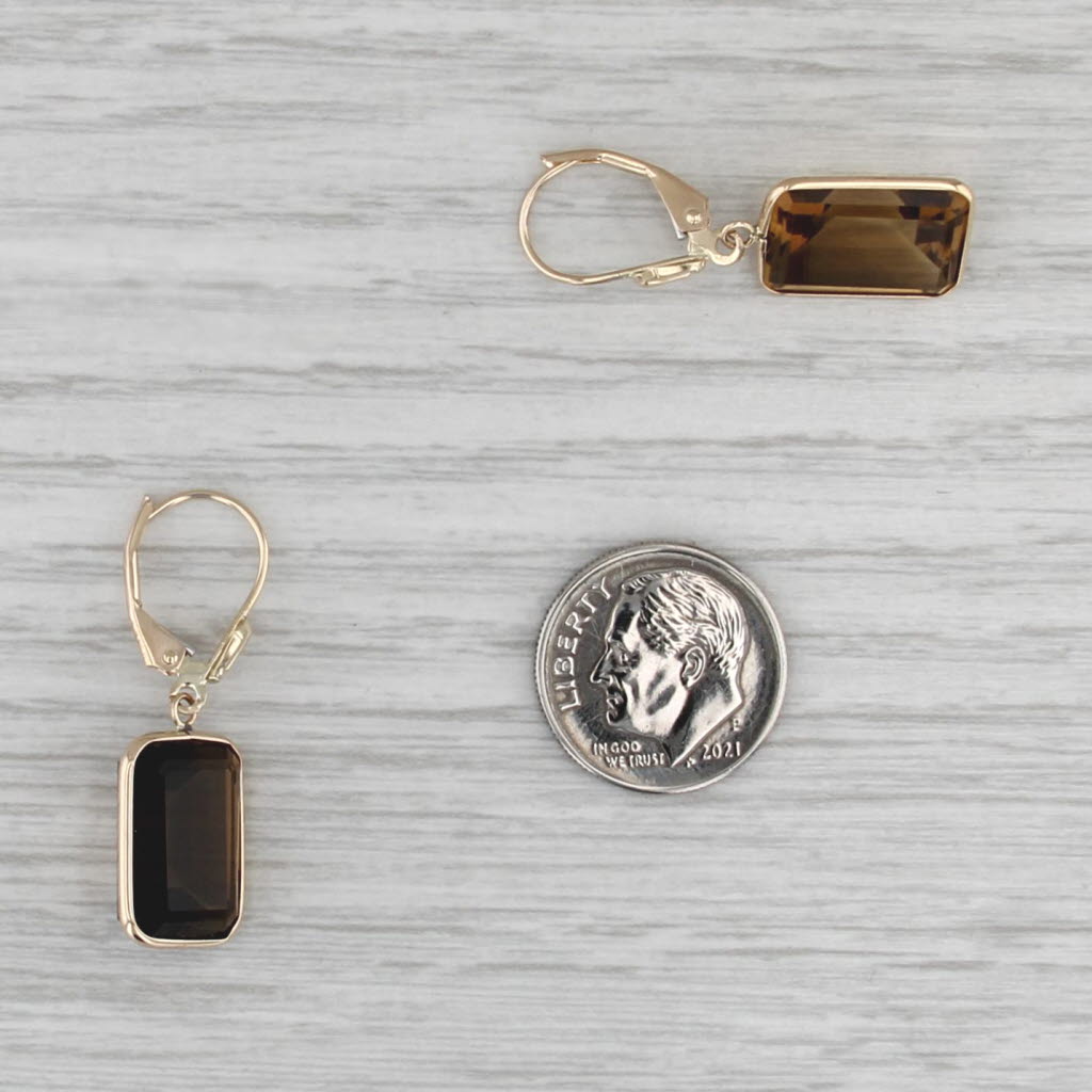 14.20ctw Smoky Quartz Dangle Earrings 14k Yellow Gold Lever Backs