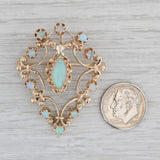 Ornate Opal Pendant Brooch 14k Yellow Gold Vintage Statement