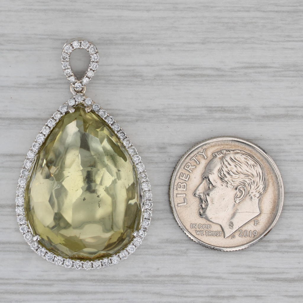 Gray Lemon Quartz Diamond Halo Pendant 18k White Gold Teardrop