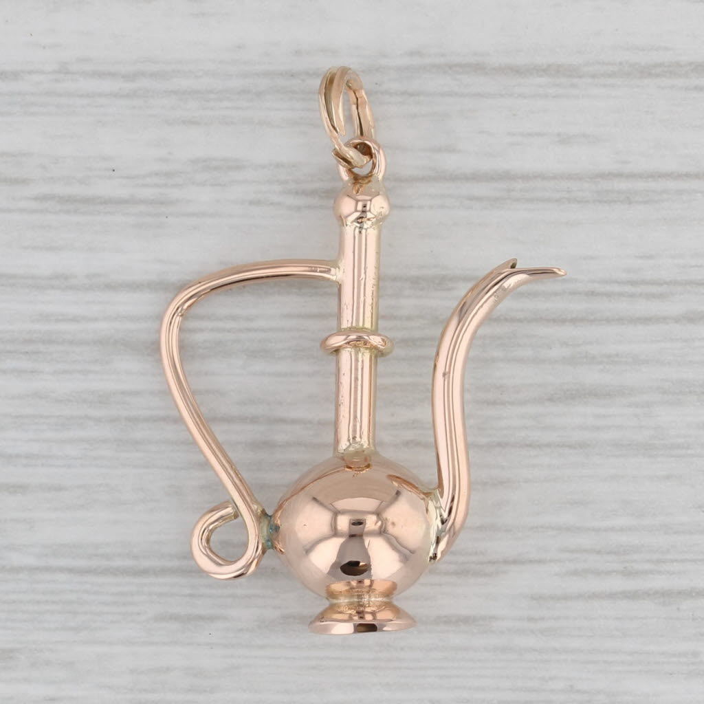 Gray Vintage Indian Teapot Coffee Pot Charm 14k Rose Gold 3D Pendant