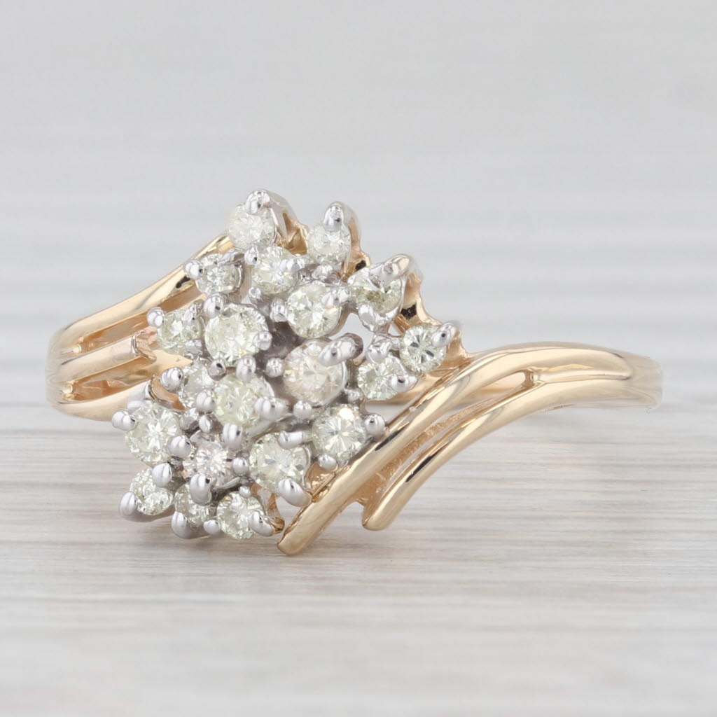 Light Gray 0.30ctw Diamond Cluster Bypass Ring 14k Yellow Gold Size 6.5