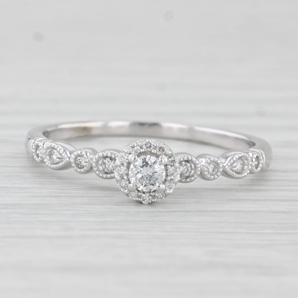 Light Gray 0.30ctw Round Diamond Halo Engagement Ring 10k White Gold Size 10