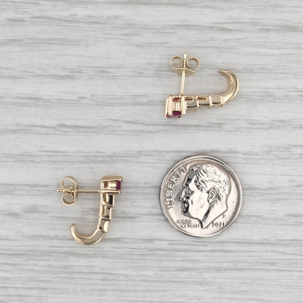 0.84ctw Ruby Diamond J-Hook Earrings 14k Yellow Gold Drops