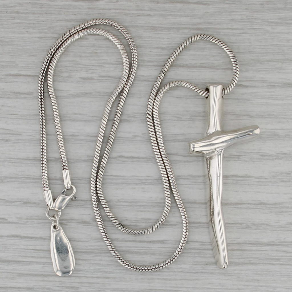 Abstract Cross Pendant Necklace Sterling Silver 18" Snake Chain John Rocha