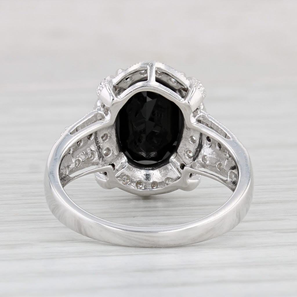 Light Gray Oval Onyx 0.18ctw Diamond Halo Ring 14k White Gold Size 7.25