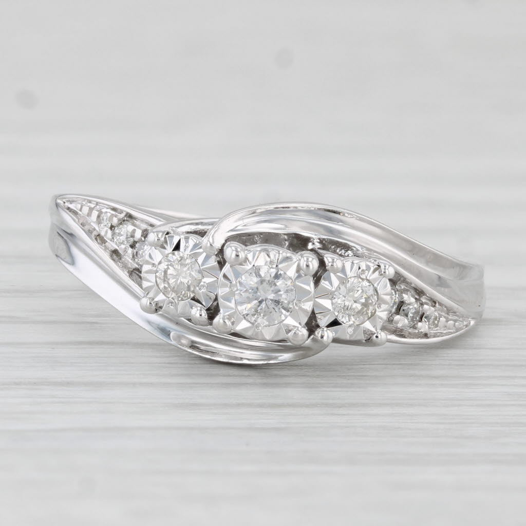 Light Gray 0.23ctw Diamond 3-Stone Engagement Ring 10k White Gold Size 8 Bypass