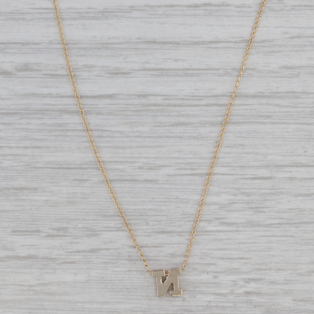 Gray Letter Initial "N" Pendant Necklace 14k Yellow Gold 15.5" Curb Chain