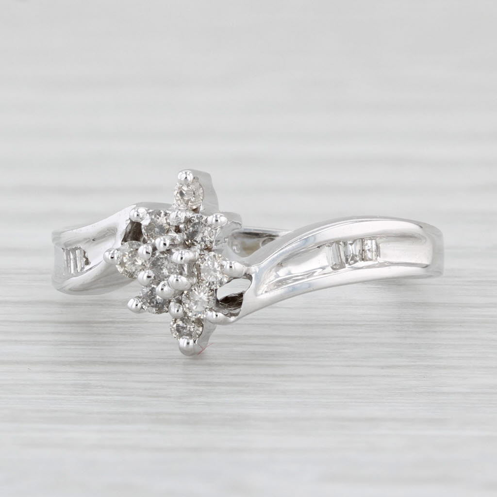 Light Gray 0.20ctw Diamond Cluster Ring 10k White Gold Size 5 Bypass Engagement