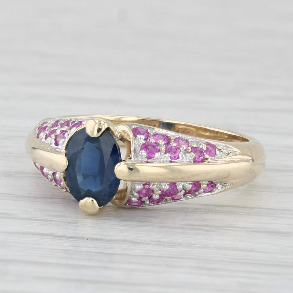 Light Gray 1.54ctw Oval Blue Sapphire Pink Sapphire Ring 10k Yellow Gold Size 6.75