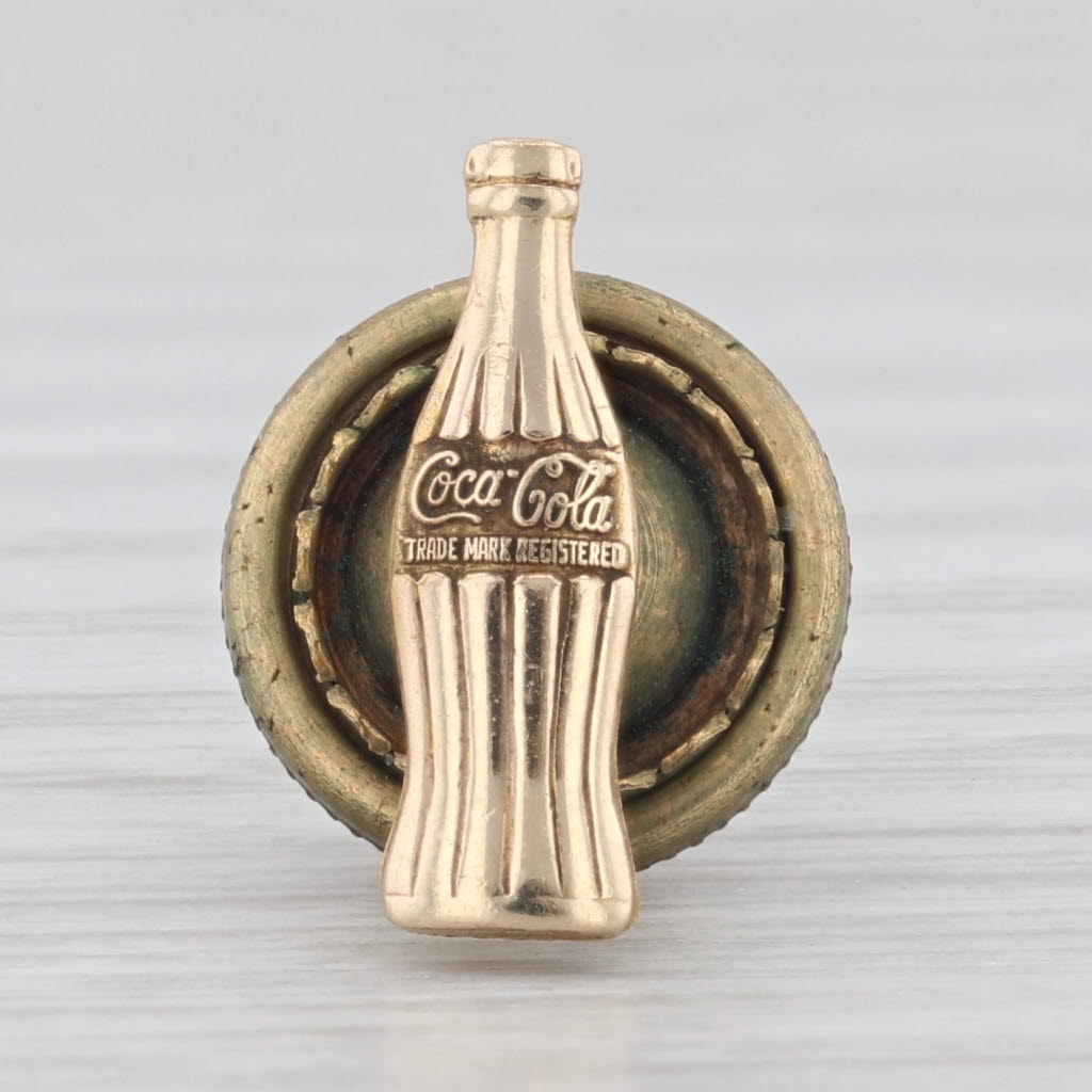 Light Gray Coca-Cola Service Award Lapel Pin 10k Yellow Gold Pearls Coke Bottle