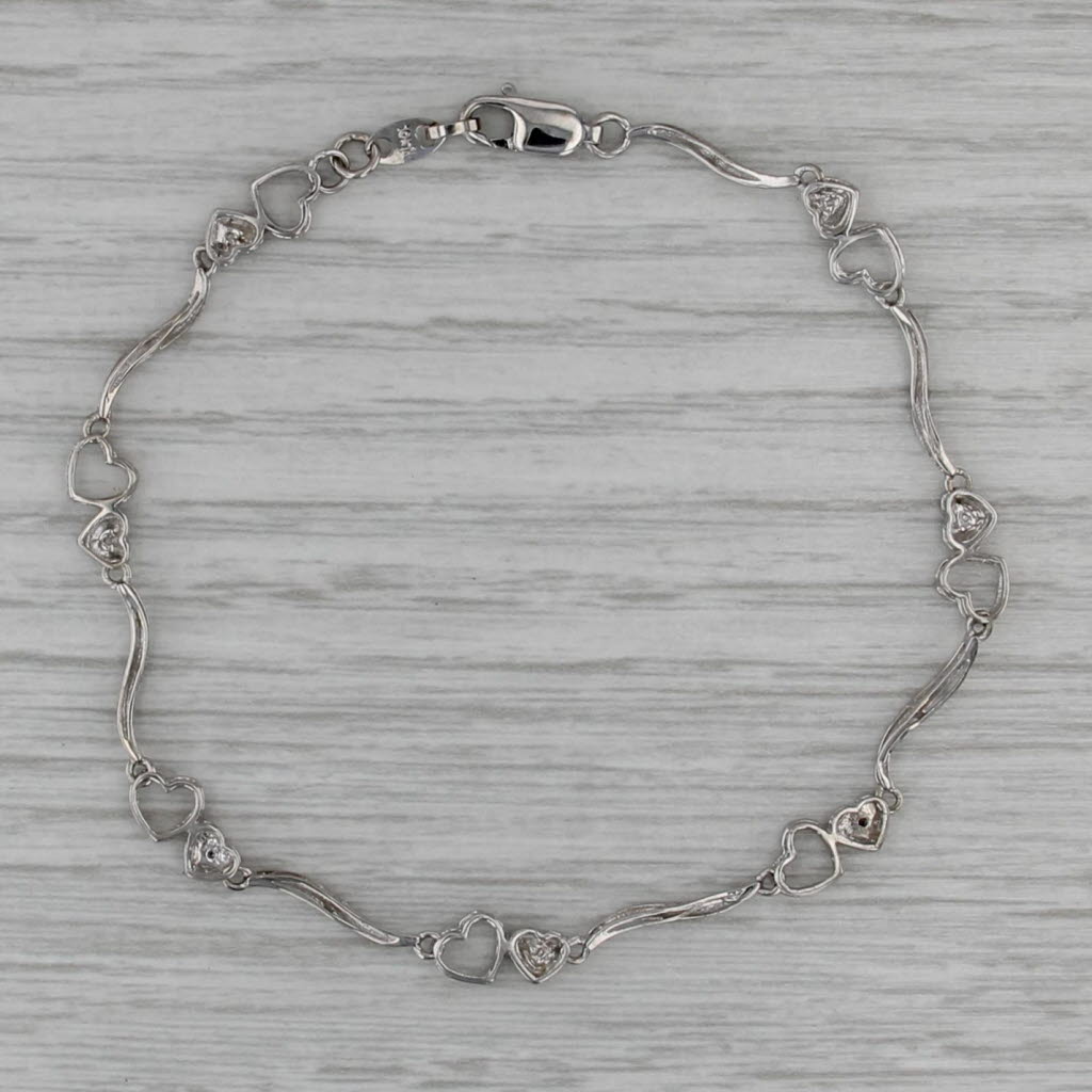 Diamond Accented Hearts Bracelet 10k White Gold 7.25" 5.5mm