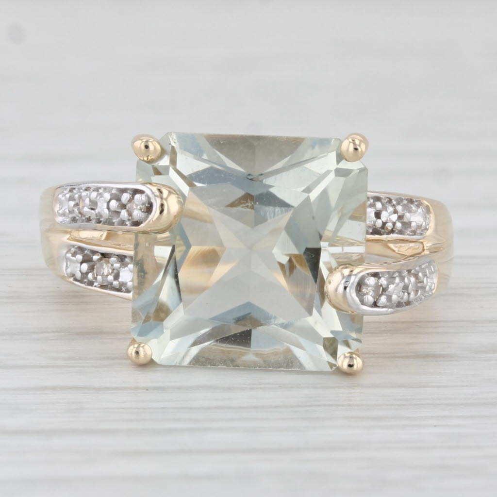 Light Gray 7.07ctw Prasiolite Green Amethyst Diamond Ring 10k Yellow Gold Size 8.25