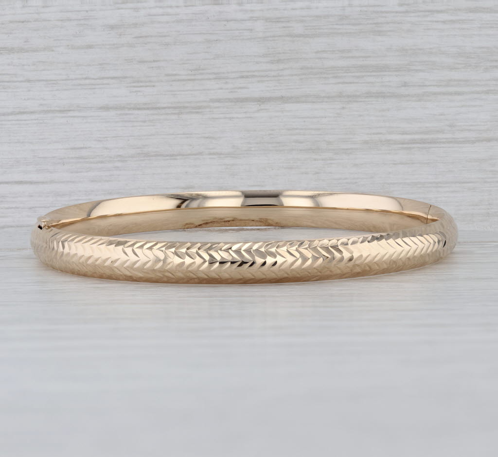 7" Patterned Bangle Bracelet 14k Yellow Gold 6.3mm