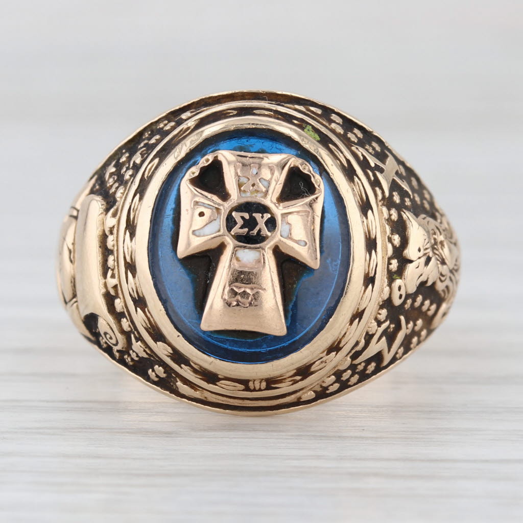 Vintage Sigma Chi Fraternity Cross Crest Class Ring 14k Yellow Gold Size 10