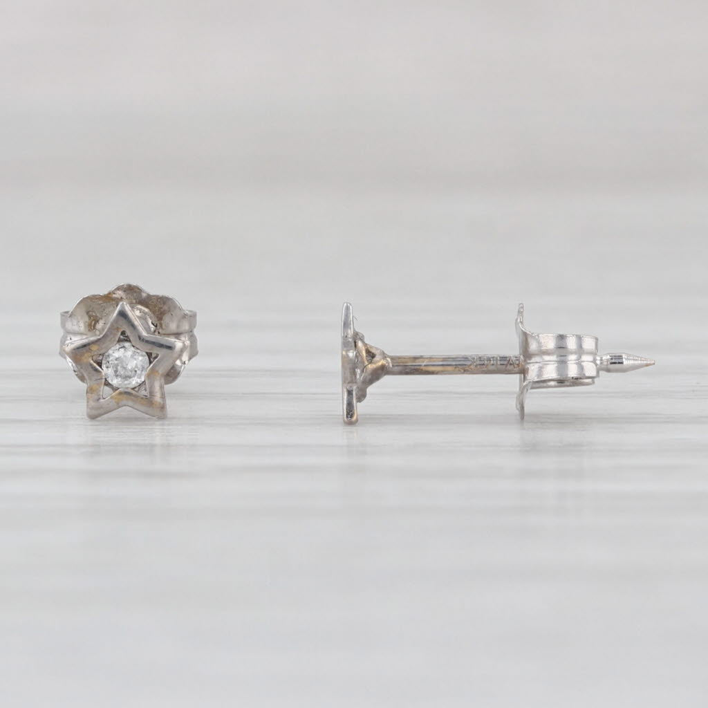 Small Cubic Zirconia Star Stud Earrings 14k White Gold Studs