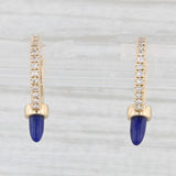 New Lapis Lazuli Diamond Hoop Earrings 14k Yellow Gold Huggie Hoops