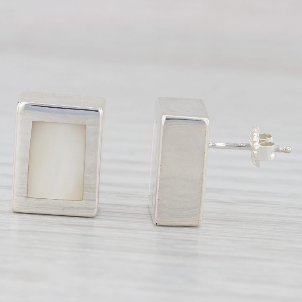 Light Gray Modernist Mother of Pearl Stud Earrings Sterling Silver Studs