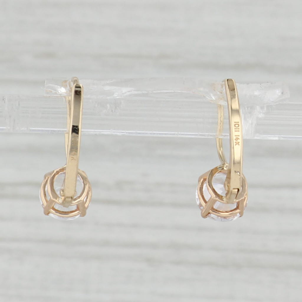 Light Gray 1.60ctw White Sapphire Drop Earrings 14k Yellow Gold Leverback Round Solitaires