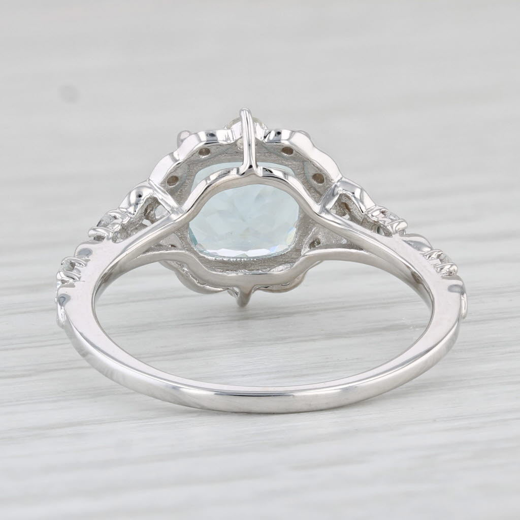 Light Gray 2.58ctw Aquamarine Sapphire Diamond Halo Ring 14k White Gold Size 8