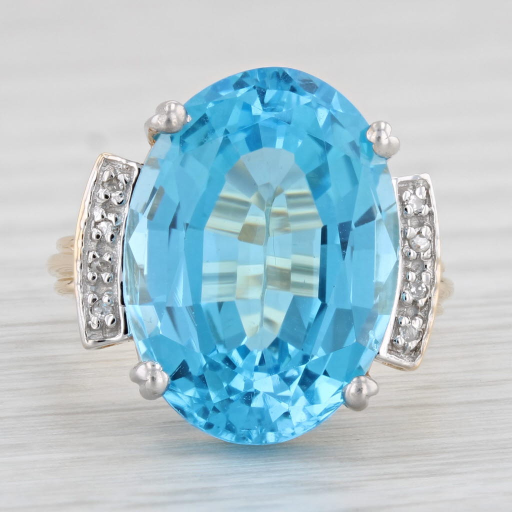 Light Gray 15.09ctw Oval Blue Topaz Diamond Ring 14k Yellow Gold Size 6.75