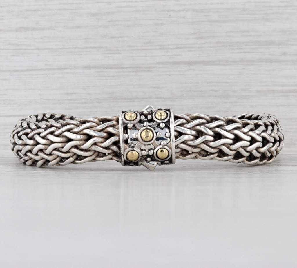 John Hardy Jaisalmer Dot Wheat Chain Bracelet Sterling Silver 18k Gold 6.75"