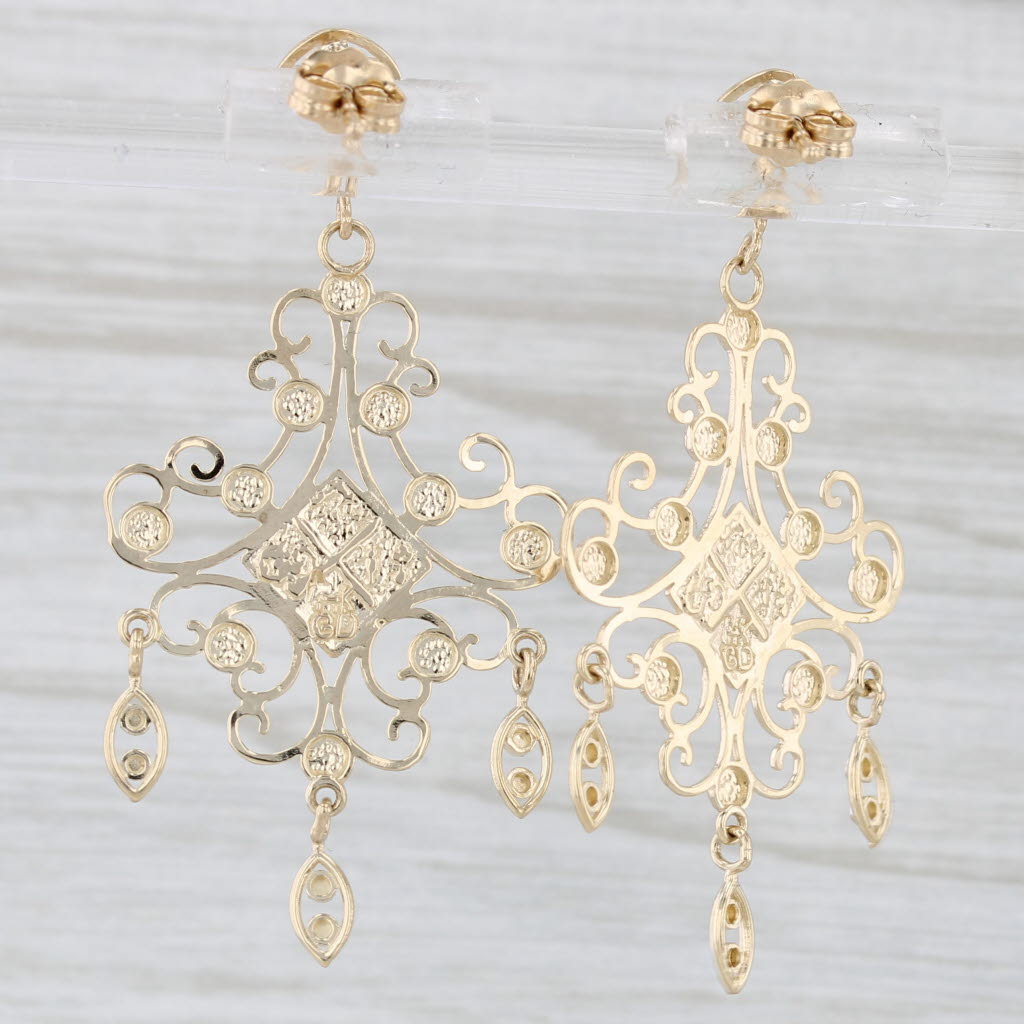 Light Gray Ornate Dangle chandelier Earrings 14k Yellow White Gold Fringe