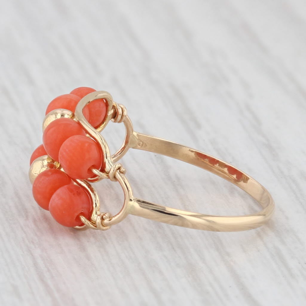 Vintage Orange Coral Bead Ring 18k Yellow Gold Size 6 Italian