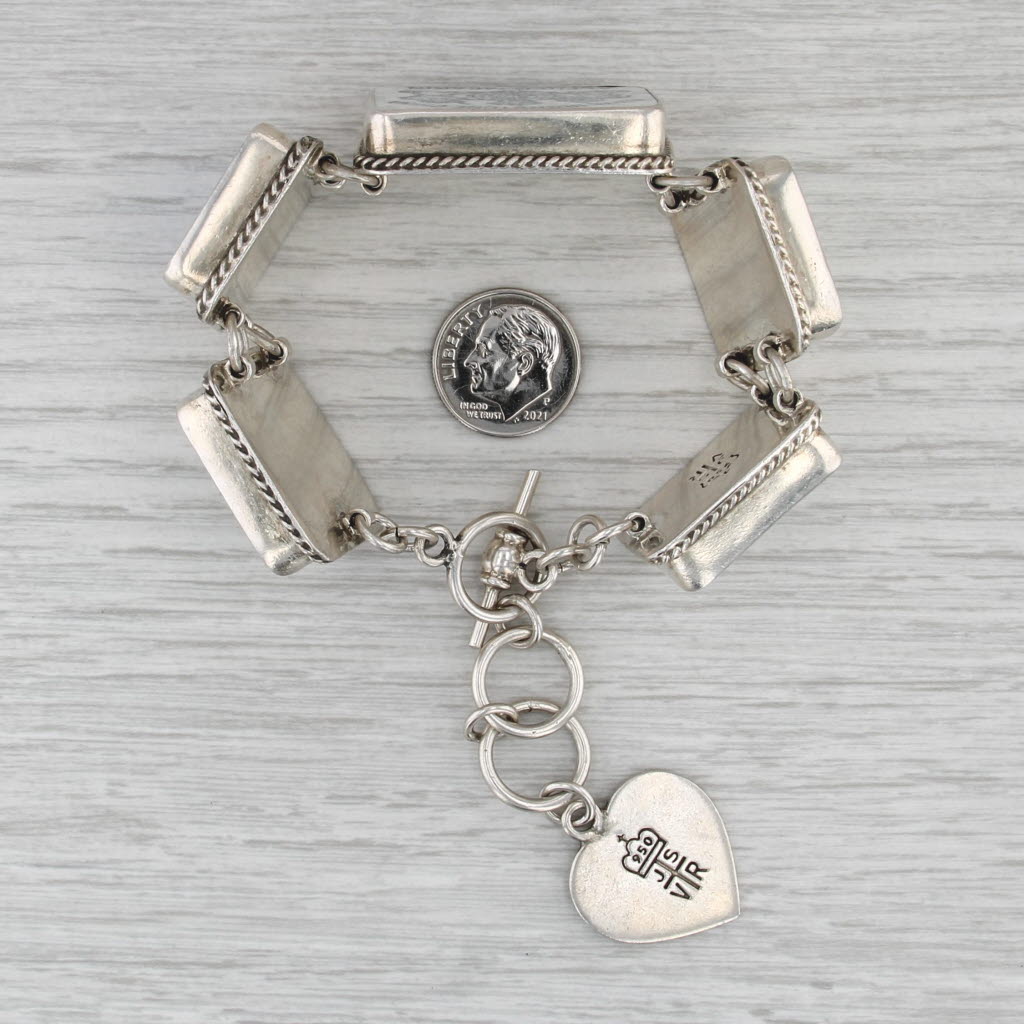 Jacqueline Smiley Ceramic Panel Bracelet Sterling Silver 7.25-8.25" Statment